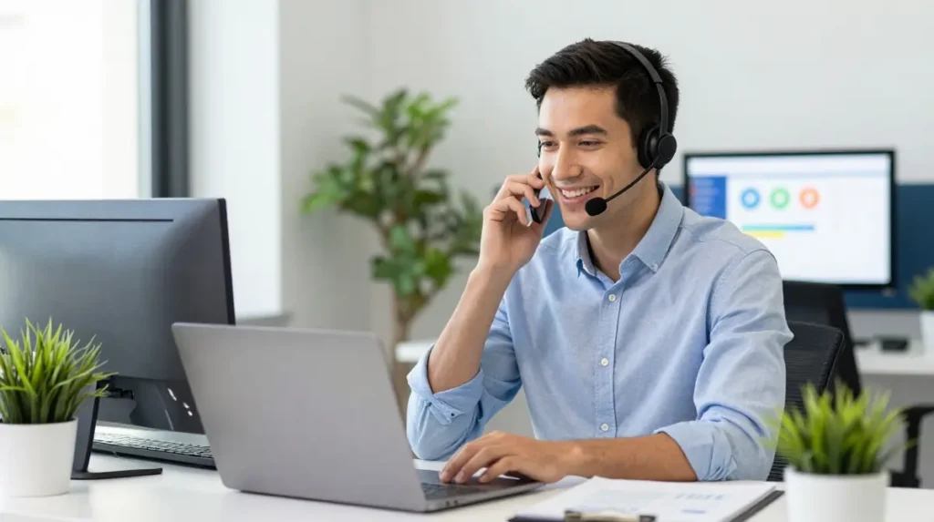 Customer support team assisting clients with digital marketing and website services.